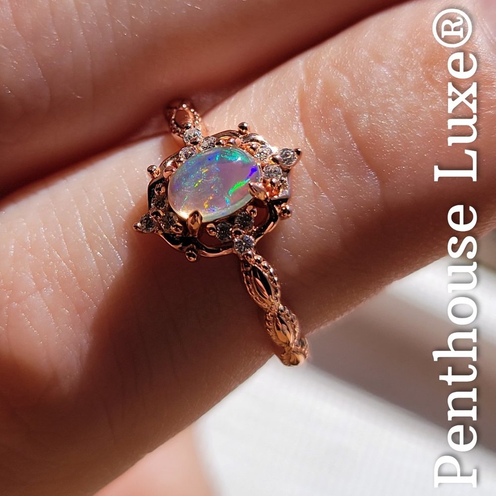 REAL Natural Opal Dome Oval Cut Rose Gold Ring